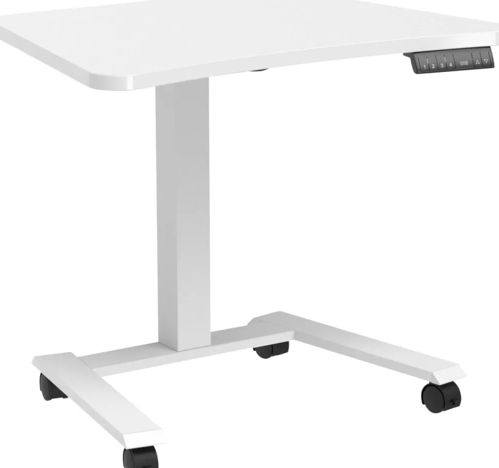 Viking Elektrisch hoogteverstelbaar Zit-sta-bureau Trapeziumvormig Wit H-Frame 600 (B) x 800 (D) mm Hout, metaal