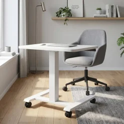 Viking Elektrisch hoogteverstelbaar Zit-sta-bureau Trapeziumvormig Wit H-Frame 600 (B) x 800 (D) mm Hout, metaal