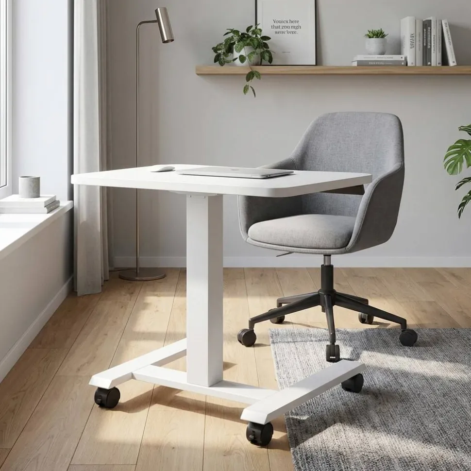Viking Elektrisch hoogteverstelbaar Zit-sta-bureau Trapeziumvormig Wit H-Frame 600 (B) x 800 (D) mm Hout, metaal