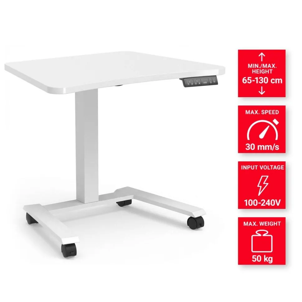 Viking Elektrisch hoogteverstelbaar Zit-sta-bureau Trapeziumvormig Wit H-Frame 600 (B) x 800 (D) mm Hout, metaal