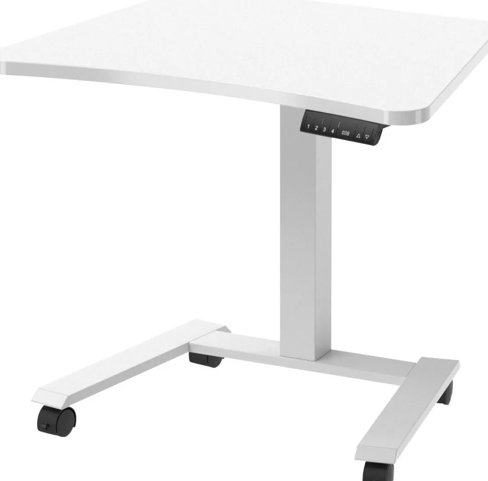 Viking Elektrisch hoogteverstelbaar Zit-sta-bureau Trapeziumvormig Wit H-Frame 600 (B) x 800 (D) mm Hout, metaal