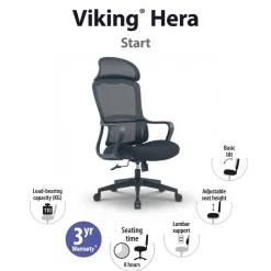 Viking Hera Bureaustoel Basismechanisme Vaste armleuning In hoogte verstelbare zitting Zwart 110 kg CH-519A 600 x 645 x 1.280 mm