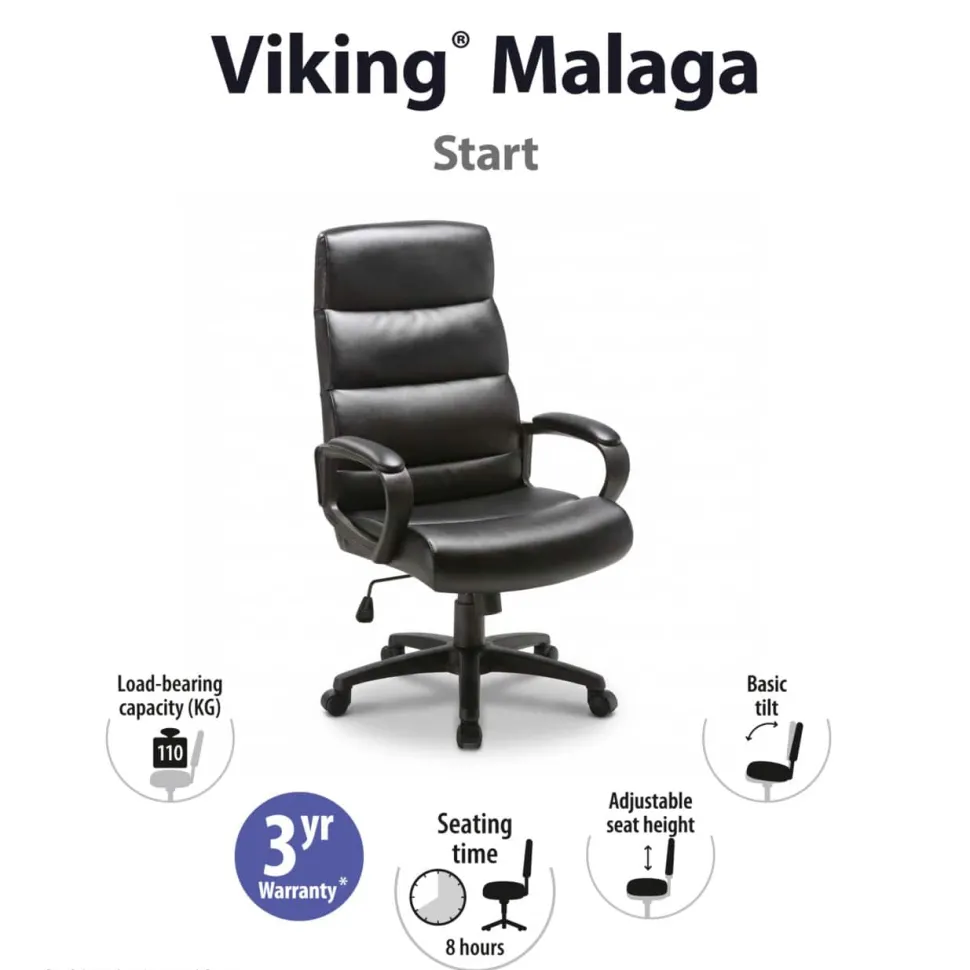 Viking Malaga Directiestoel Basis mechanisme Kunstleder Vaste armleuning In hoogte verstelbare zitting Zwart 110 kg