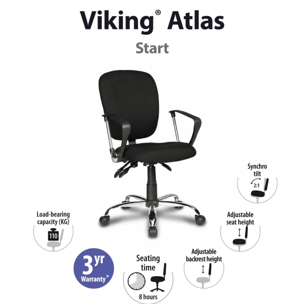 Viking Realspace Atlas Bureaustoel Synchroonmechanisme Stof Vaste armleuning In hoogte verstelbare zitting Zwart 110 kg