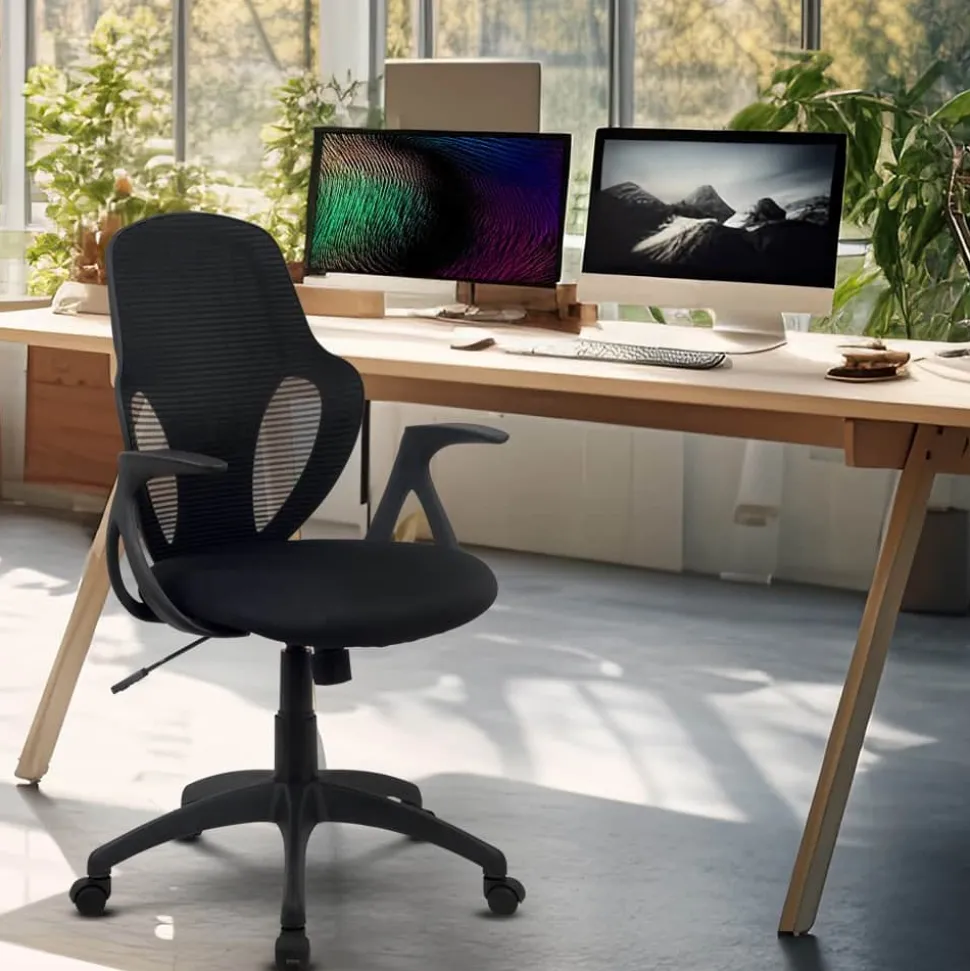 Viking Realspace Austin Bureaustoel Basismechanisme Mesh, stof Vaste armleuning In hoogte verstelbare zitting Zwart 110 kg