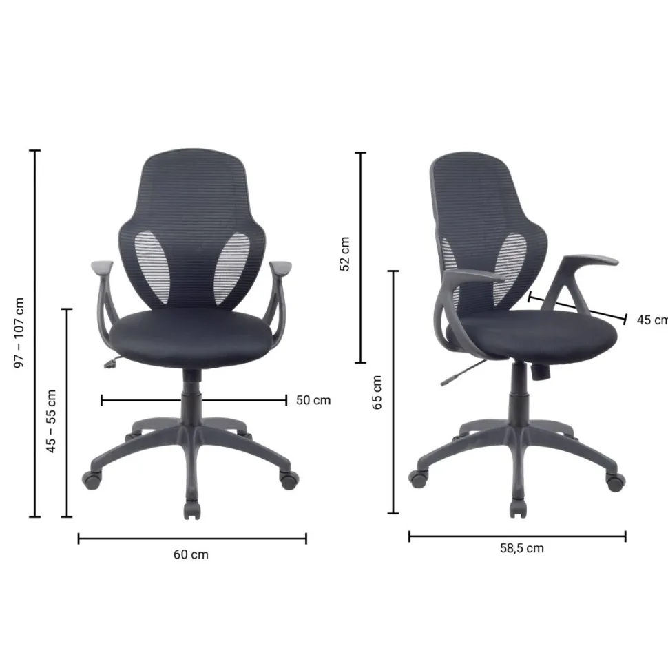 Viking Realspace Austin Bureaustoel Basismechanisme Mesh, stof Vaste armleuning In hoogte verstelbare zitting Zwart 110 kg