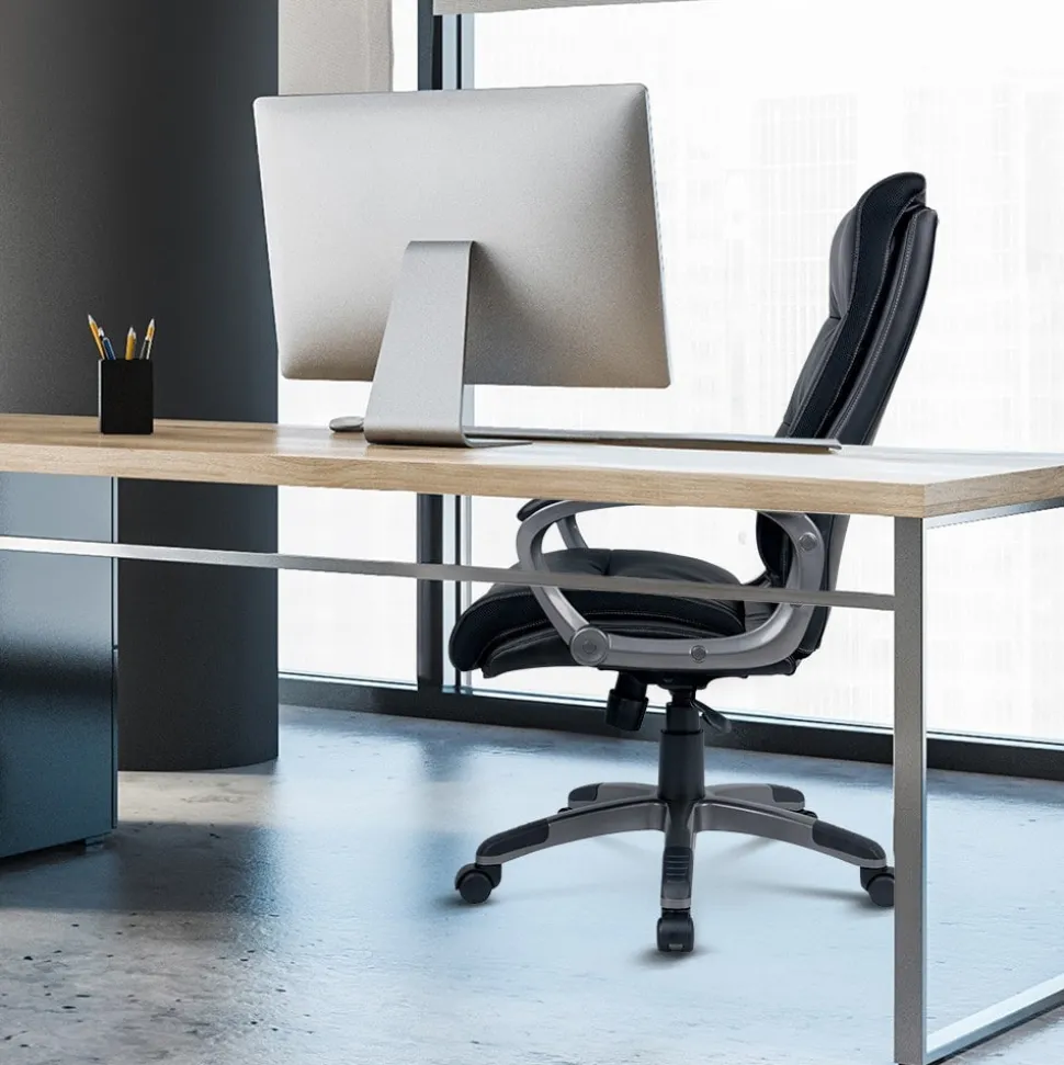 Viking Realspace Directiestoel Basismechanisme Kunstleder Vaste armleuning In hoogte verstelbare zitting Zwart 110 kg Maine 670 x 705 mm