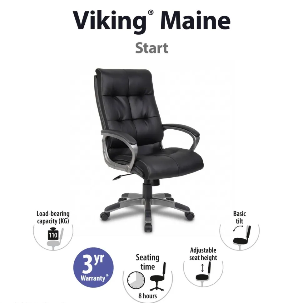 Viking Realspace Directiestoel Basismechanisme Kunstleder Vaste armleuning In hoogte verstelbare zitting Zwart 110 kg Maine 670 x 705 mm