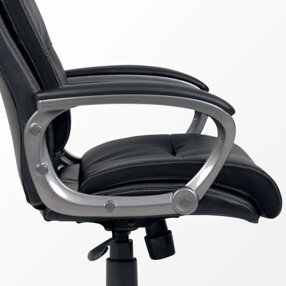 Viking Realspace Directiestoel Basismechanisme Kunstleder Vaste armleuning In hoogte verstelbare zitting Zwart 110 kg Maine 670 x 705 mm