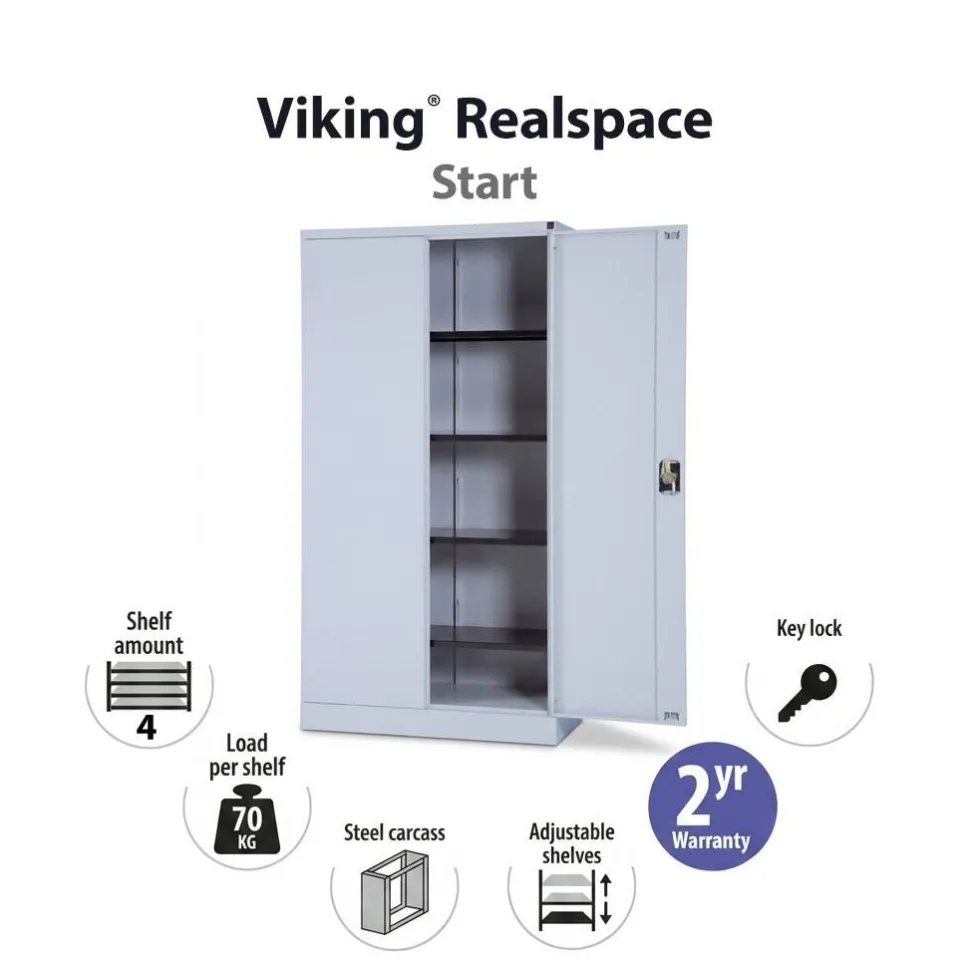 Viking Realspace Draaideurkast Staal 4 Planken Afsluitbaar 920 x 420 x 1,800 mm Grijs