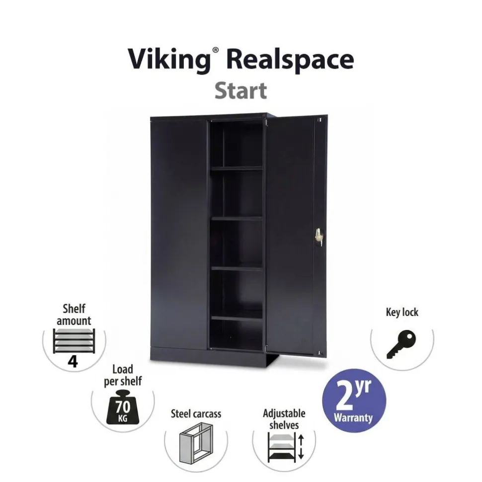 Viking Realspace Draaideurkast Staal 4 Planken Afsluitbaar 920 x 420 x 1,800 mm Zwart