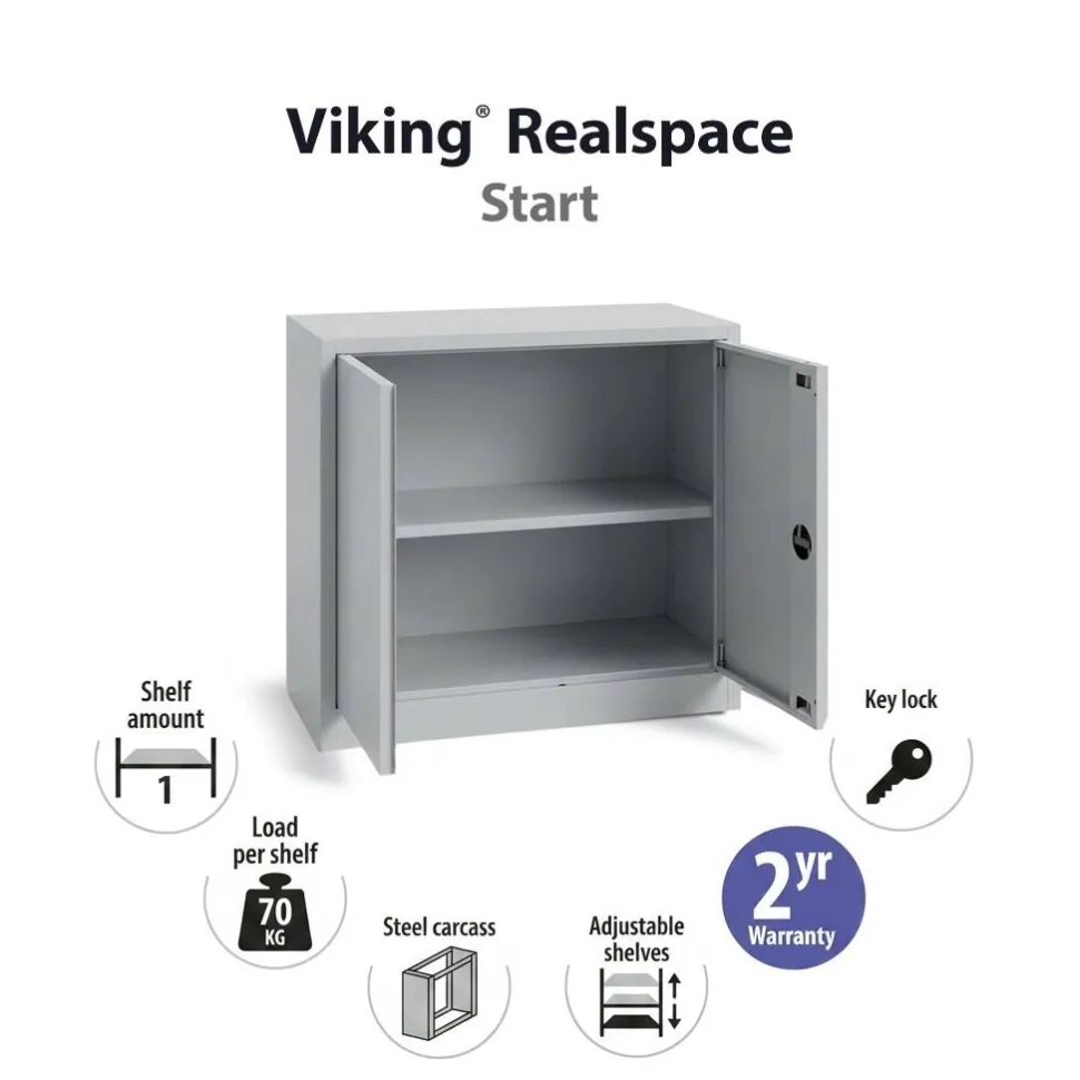 Viking Realspace Draaideurkast Staal 1 Plank Afsluitbaar 920 x 420 x 700 mm Grijs