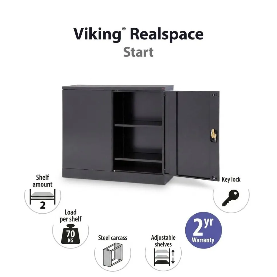 Viking Realspace Draaideurkast Staal 2 Planken Afsluitbaar 1,200 x 420 x 1,000 mm Zwart