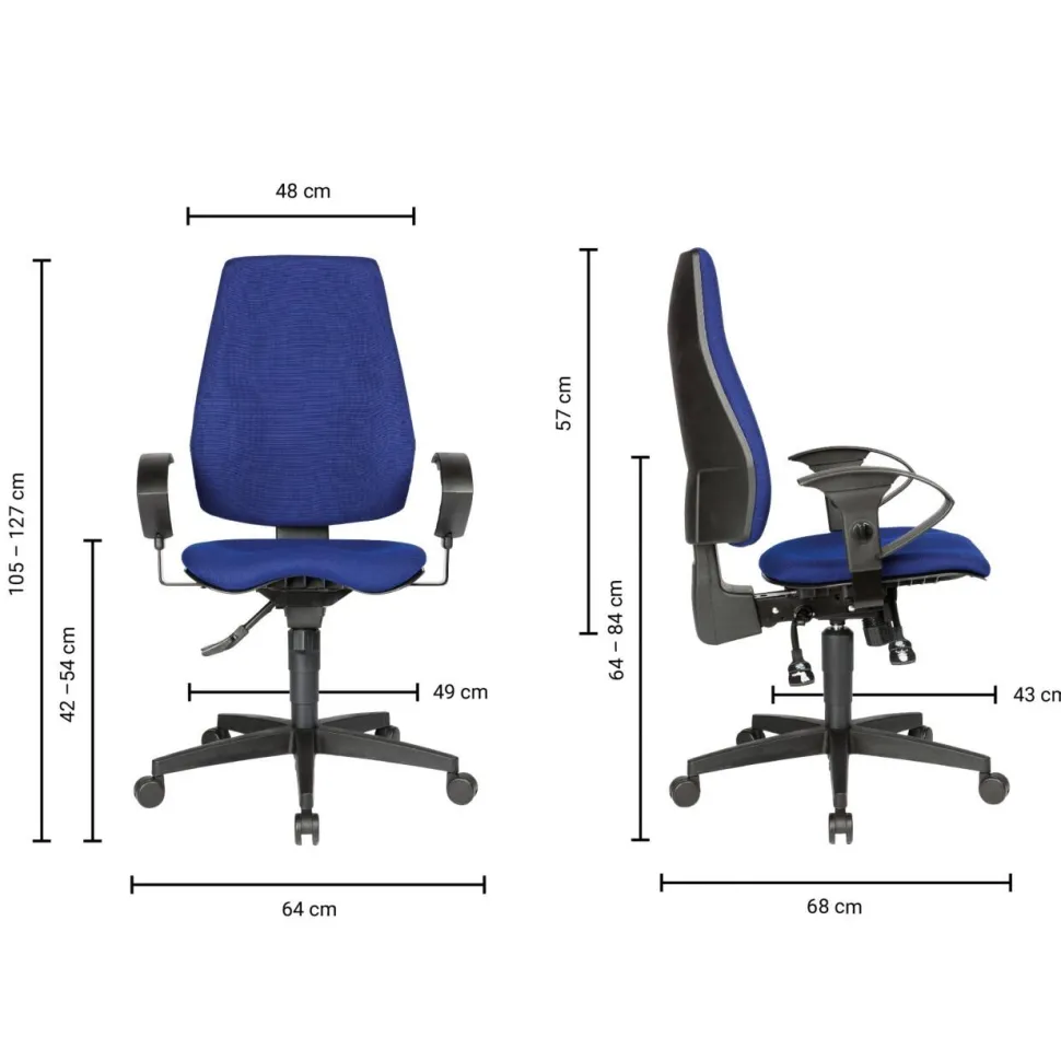 Viking Realspace Eiger Bureaustoel Synchroonmechanisme Stof 2D armleuning In hoogte verstelbare zitting Blauw 110 kg