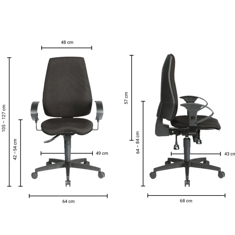 Viking Realspace Eiger Bureaustoel Synchroonmechanisme Stof 2D armleuning In hoogte verstelbare zitting Zwart 110 kg 640 x 680 x 1,270 mm