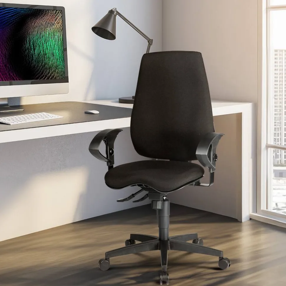 Viking Realspace Eiger Bureaustoel Synchroonmechanisme Stof 2D armleuning In hoogte verstelbare zitting Zwart 110 kg 640 x 680 x 1,270 mm