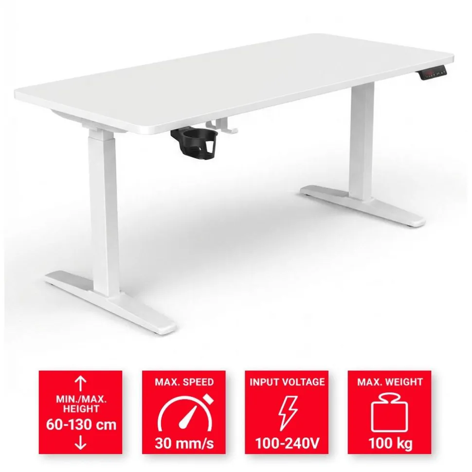 Viking Realspace Elektrisch hoogteverstelbaar Zit-sta-bureau Wit 1,600 (B) x 800 (D) x 1,300 (H) mm Melamine, staal