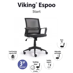 Viking Realspace Espoo Bureaustoel Basismechanisme Mesh, stof Vaste armleuning In hoogte verstelbare zitting Zwart 110 kg