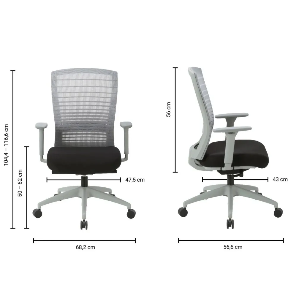 Viking Realspace Florence Ergonomische stoel Synchroonmechanisme Mesh, stof In hoogte verstelbare armleuning In hoogte verstelbare zitting Grijs, zwart 110 kg
