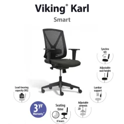 Viking Realspace Karl Bureaustoel Synchroonmechanisme Mesh In hoogte verstelbare armleuning In hoogte verstelbare zitting Zwart 120 kg 640 x 695 mm