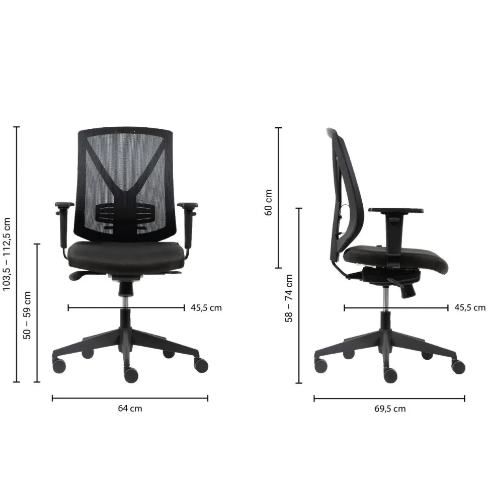 Viking Realspace Karl Bureaustoel Synchroonmechanisme Mesh In hoogte verstelbare armleuning In hoogte verstelbare zitting Zwart 120 kg 640 x 695 mm