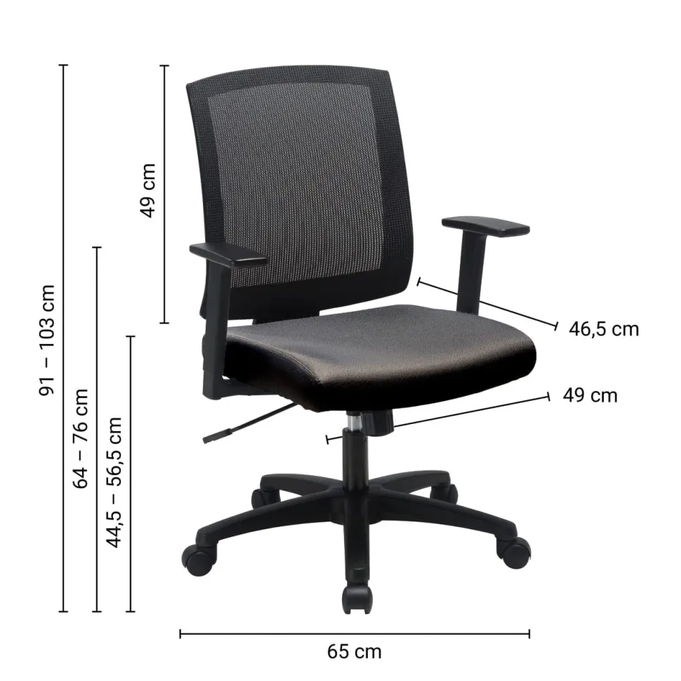 Viking Realspace Karl Economy Bureaustoel Basismechanisme Mesh, stof Vaste armleuning In hoogte verstelbare zitting Zwart 110 kg MC1002C