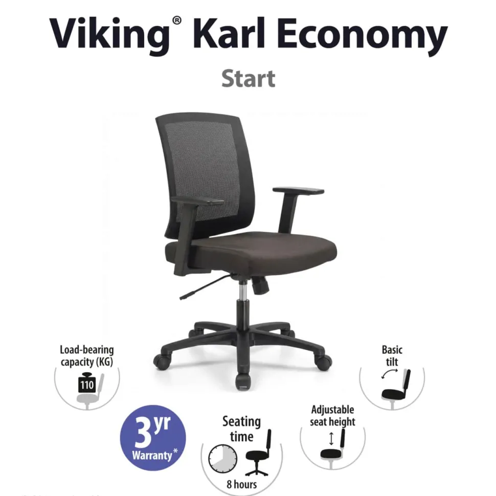 Viking Realspace Karl Economy Bureaustoel Basismechanisme Mesh, stof Vaste armleuning In hoogte verstelbare zitting Zwart 110 kg MC1002C