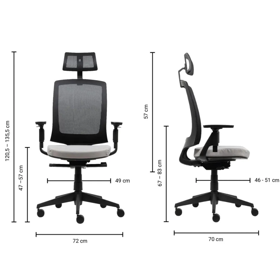 Viking Realspace Karl Ergo Bureaustoel Permanent contact Mesh, stof 3D armleuning In hoogte verstelbare zitting Grijs, zwart 110 kg 9115109BE
