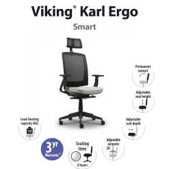 Viking Realspace Karl Ergo Bureaustoel Permanent contact Mesh, stof 3D armleuning In hoogte verstelbare zitting Grijs, zwart 110 kg 9115109BE