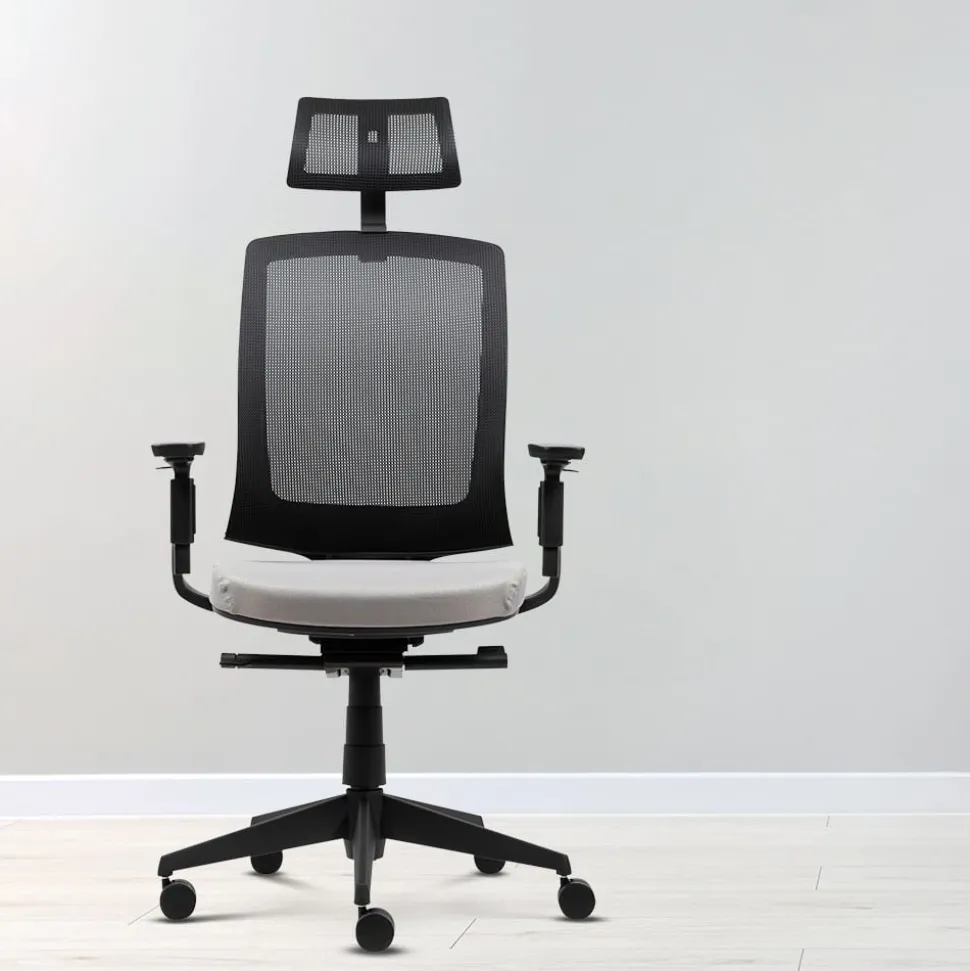 Viking Realspace Karl Ergo Bureaustoel Permanent contact Mesh, stof 3D armleuning In hoogte verstelbare zitting Grijs, zwart 110 kg 9115109BE