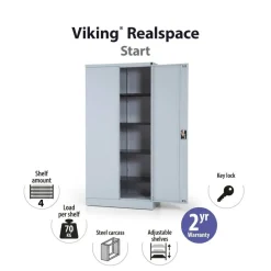 Viking Realspace Kast Staal 4 Planken Afsluitbaar 920 x 420 x 1,950 mm Zilver