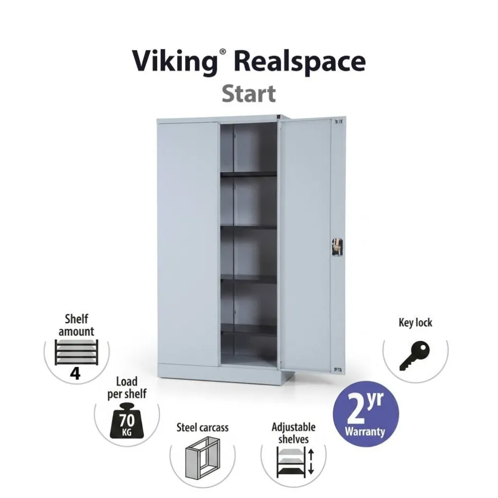 Viking Realspace Kast Staal 4 Planken Afsluitbaar 920 x 420 x 1,950 mm Zilver