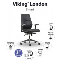 Viking Realspace London Bureaustoel Synchroonmechanisme Kunstleder 2D armleuning In hoogte verstelbare zitting Zwart 110 kg