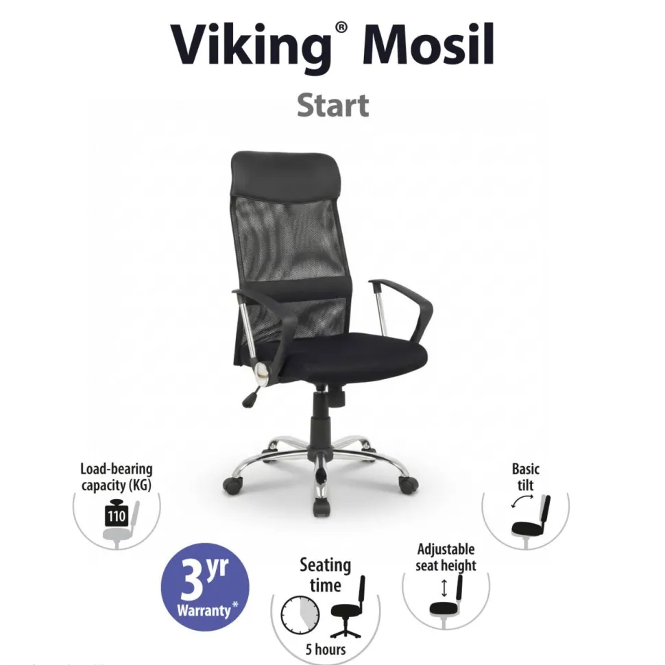 Viking Realspace Mosil Bureaustoel Basismechanisme Mesh Vaste armleuning In hoogte verstelbare zitting Zwart 120 kg