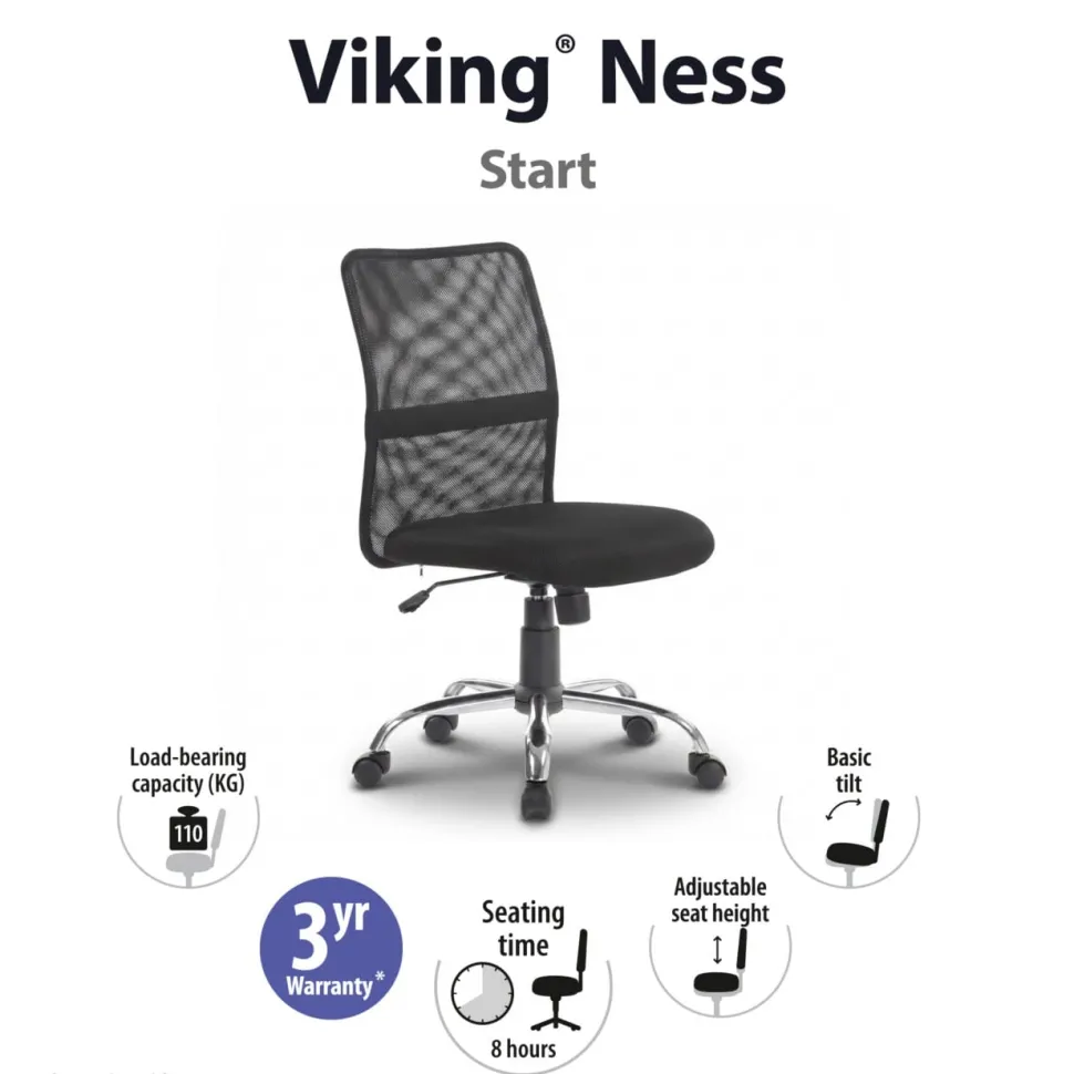 Viking Realspace Ness Bureaustoel Basismechanisme Stof Zonder armleuning In hoogte verstelbare zitting Zwart 110 kg