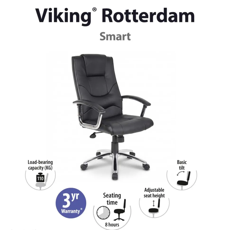 Viking Realspace Rotterdam Directiestoel Basismechanisme Kunstleder Vaste armleuning In hoogte verstelbare zitting Zwart 110 kg
