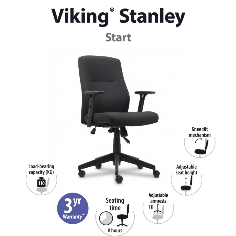 Viking Realspace Stanley Bureaustoel Kniekanteling Stof In hoogte verstelbare armleuning In hoogte verstelbare zitting Zwart 110 kg 675 x 680 x 1,075 mm