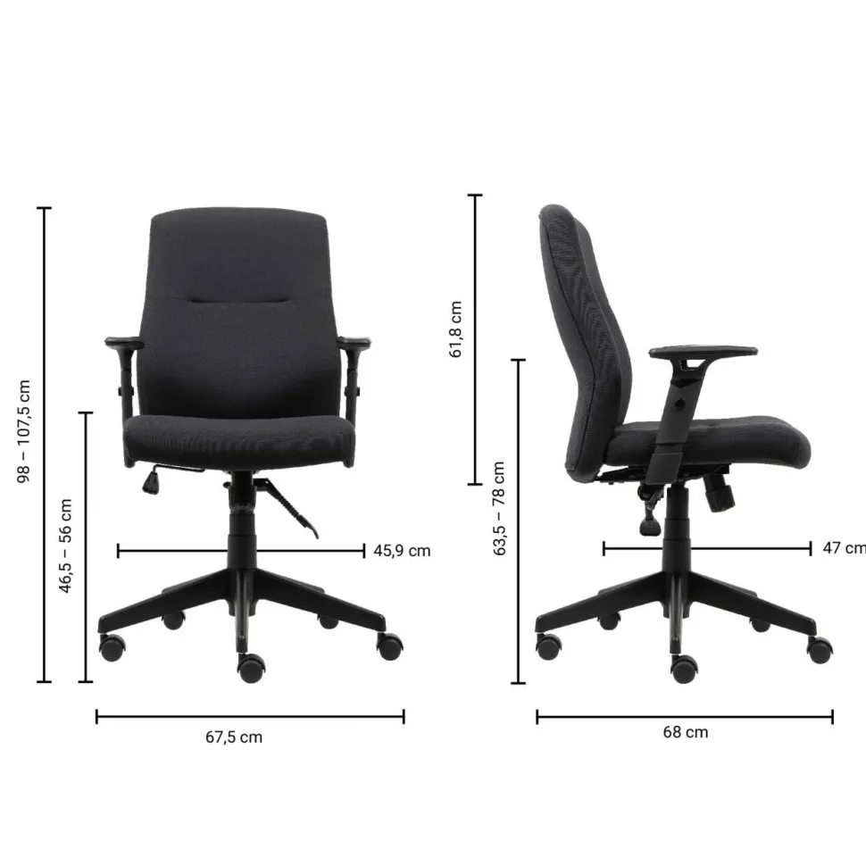 Viking Realspace Stanley Bureaustoel Kniekanteling Stof In hoogte verstelbare armleuning In hoogte verstelbare zitting Zwart 110 kg 675 x 680 x 1,075 mm