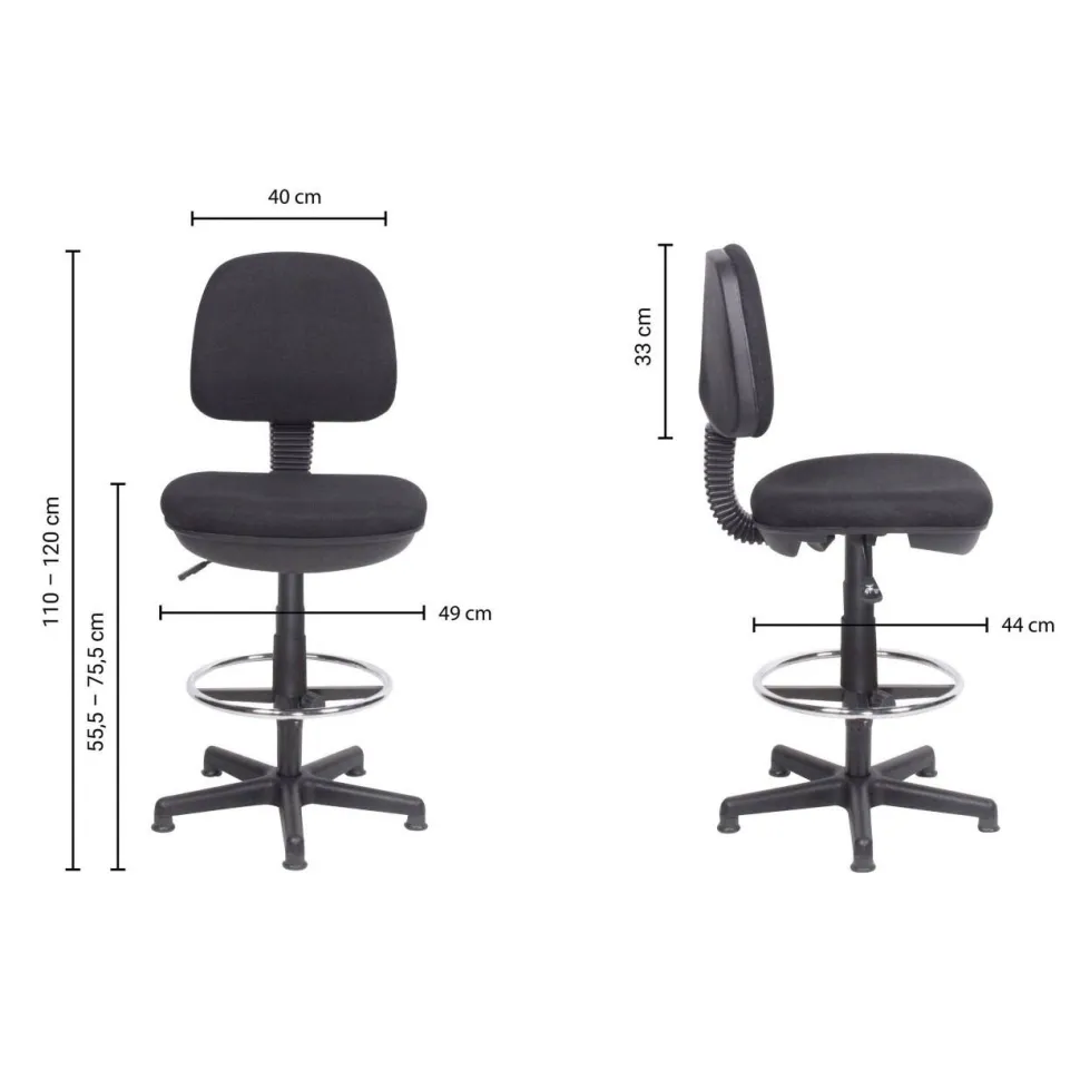 Viking Realspace Tekenstoel Permanent contact Stof Zonder armleuning In hoogte verstelbare zitting Zwart 110 kg 430 x 480 x 1,200 mm