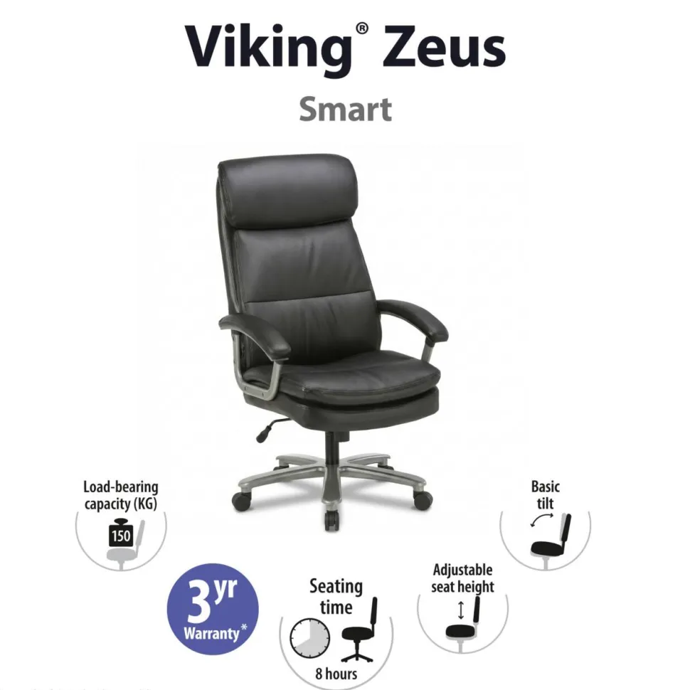 Viking Realspace Zeus Directiestoel Basismechanisme Kunstleder Vaste armleuning In hoogte verstelbare zitting Zwart 150 kg