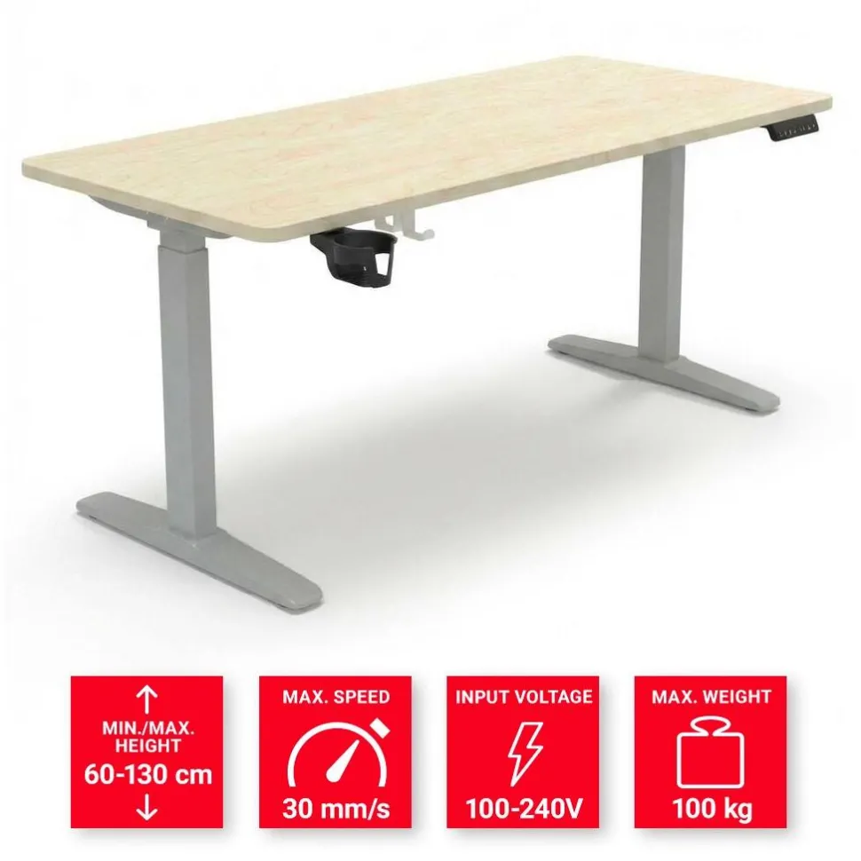 Viking Realspace Zit-sta-bureau Ahorn 1.600 (B) x 800 (D) x 1.300 (H) mm Metaal, gemelamineerde spaanplaat