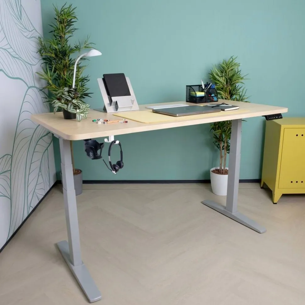 Viking Realspace Zit-sta-bureau Ahorn 1.600 (B) x 800 (D) x 1.300 (H) mm Metaal, gemelamineerde spaanplaat