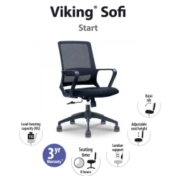Viking Sofi Bureaustoel Basismechanisme Vaste armleuning In hoogte verstelbare zitting Zwart 110 kg CH-385 585 x 460 x 1.010 mm