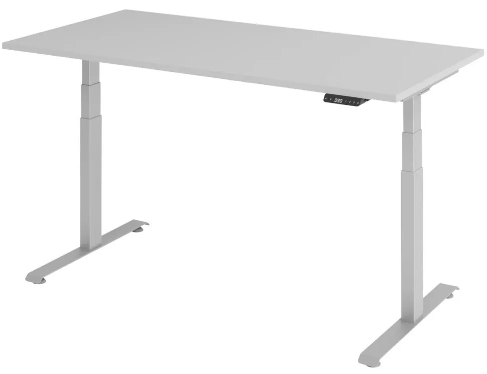 VLXK65 Elektrisch hoogteverstelbaar Zit-sta-bureau Grijs C-Voet 1,600 (B) x 800 (D) x 1,295 (H) mm Spaanplaat, Staal