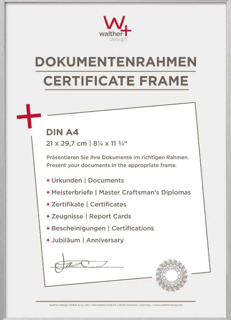 walther design A4 Fotolijst Zilver AJ130S 21,8 (B) x 1,8 (D) x 30,7 (H) cm AJ130S