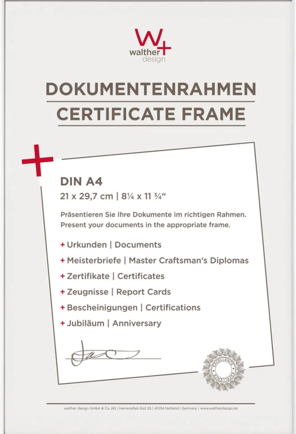 walther design A4 Fotolijst Wit KV130W 22,2 (B) x 1,4 (D) x 31 (H) cm KV130W