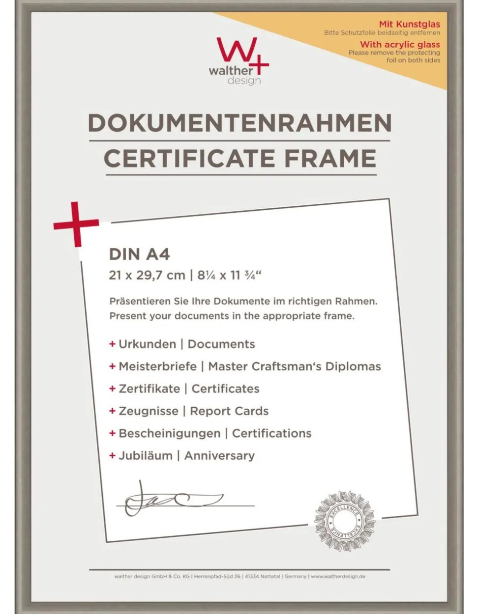 walther design A4 Fotolijst Zilver KVX130D 22,2 (B) x 1,4 (D) x 31 (H) cm KVX130D