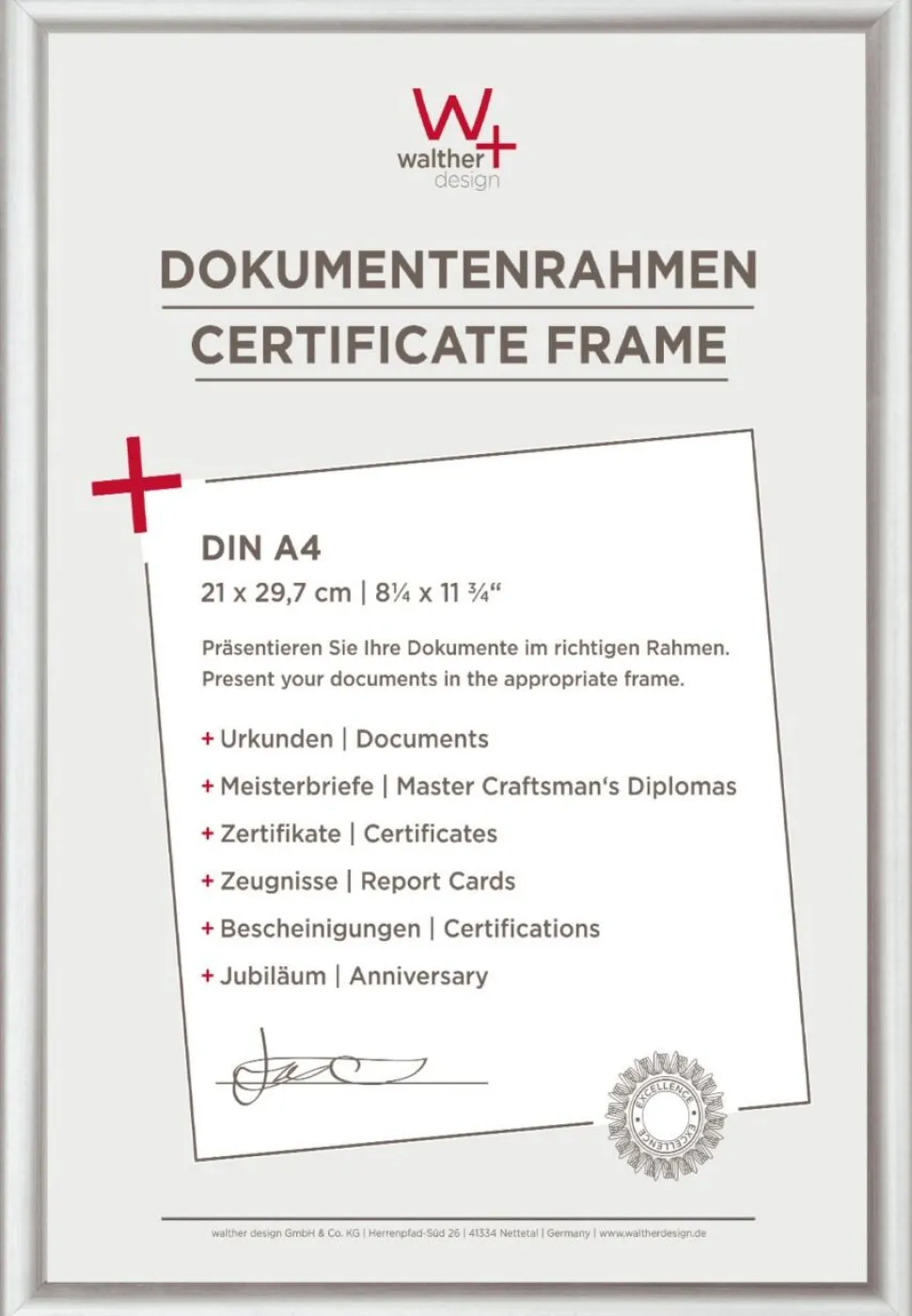 walther design A4 Fotolijst Zilver KP130S 23,8 (B) x 1,7 (D) x 32,8 (H) cm KP130S