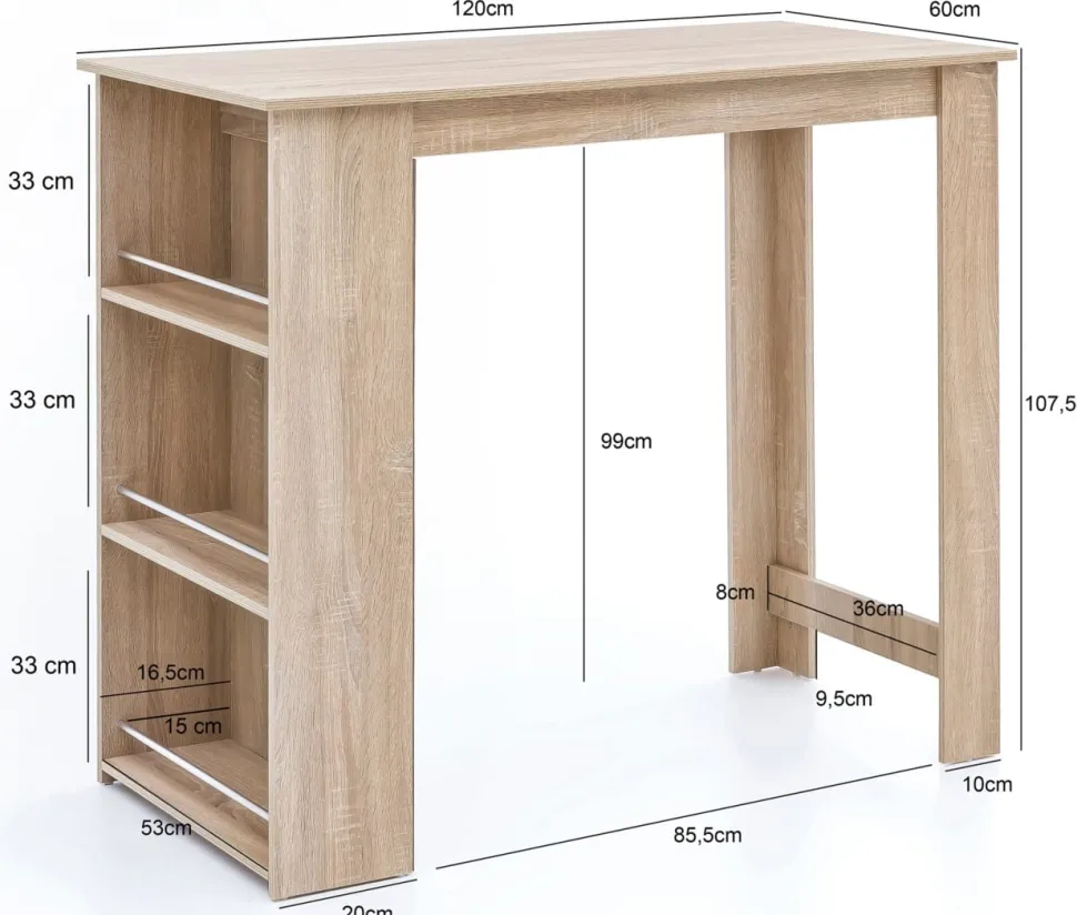 WOHNLING Bar Tafel WL5.732 Bruin 120 x 107,5 x 60 cm