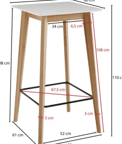 WOHNLING Bar Tafel WL6.084 Wit Eiken 60 x 110 x 60 cm